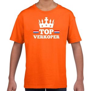 Top verkoper met kroontje t-shirt / shirt oranje kinderen - Koningsdag kleding