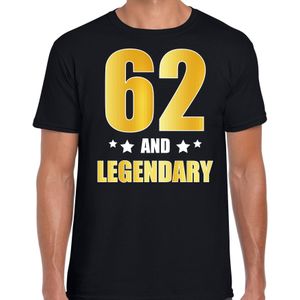 62 and legendary verjaardag cadeau t-shirt / shirt - zwart - gouden en witte letters - voor heren - 62 jaar  / outfit