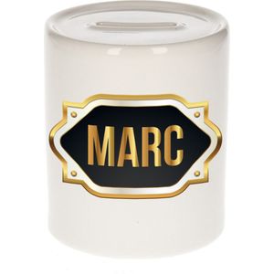 Marc naam cadeau spaarpot met gouden embleem - kado verjaardag/ vaderdag/ pensioen/ geslaagd/ bedankt