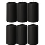 6x Zwarte cilinderkaarsen/stompkaarsen 6 x 15 cm 58 branduren - Geurloze kaarsen zwart - Woondecoraties