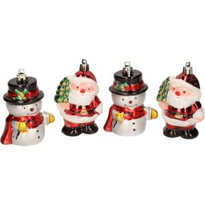 4x Kersthangers figuurtjes sneeuwpop en kerstman kunststof 7,5 cm - Kerstboomversiering kerstornamenten