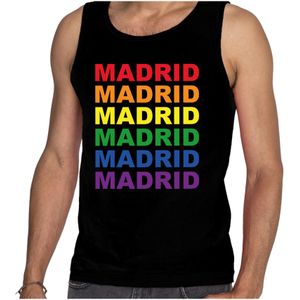 Regenboog Madrid gay pride / parade zwarte tanktop voor heren - LHBT evenement tanktops kleding