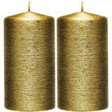 2x Creme gouden cilinderkaarsen/stompkaarsen 7 x 13 cm 25 branduren - Geurloze creme goudkleurige kaarsen - Woondecoraties