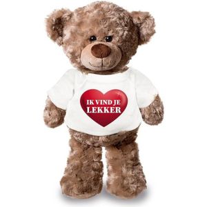 Knuffelbeer ik vind je lekker met rood hartje 24 cm - Valentijn/ romantisch cadeau