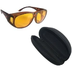 Nachtzicht bril bruin inclusief kunststof opberghoes / brillenkoker - volwassenen - nachtblind bril / nachtbril