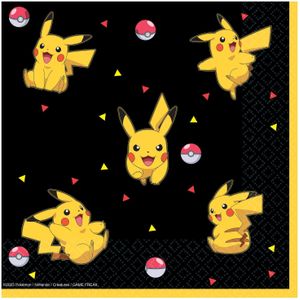 Amscan Pokemon themafeest servetten - 16x - zwart/geel - papier - 33 x 33 cm
