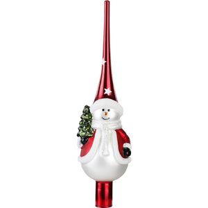 Luxe glazen piek/kerstboom topper sneeuwpop 28 cm - Kerstversiering/kerstboomversiering