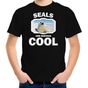 Dieren witte zeehond t-shirt zwart kinderen - seals are serious cool shirt - cadeau shirt zeehond/ zeehonden liefhebber - kinderkleding / kleding