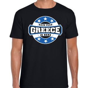 Have fear Greece is here t-shirt met sterren embleem in de kleuren van de Griekse vlag - zwart - heren - Griekenland supporter / Grieks elftal fan shirt / EK / WK / kleding