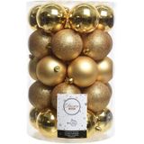 Kerstballen 8 cm - incl. kralenslinger 10 m - goud - kunststof