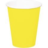 24x stuks drinkbekers van papier geel 350 ml - Uni kleuren thema voor verjaardag of feestje
