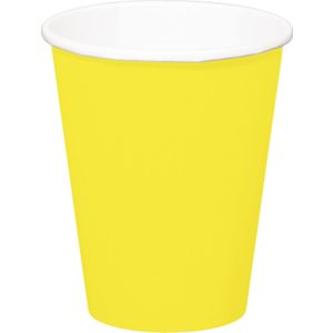 24x stuks drinkbekers van papier geel 350 ml - Uni kleuren thema voor verjaardag of feestje