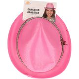 Fiestas Guirca Carnaval verkleed Trilby/gangster hoedje - roze - polyester - heren/dames