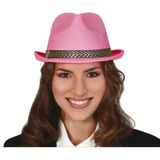 Fiestas Guirca Carnaval verkleed Trilby/gangster hoedje - roze - polyester - heren/dames