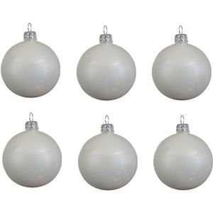 6x Winter witte glazen kerstballen 8 cm - Glans/glanzende - Kerstboomversiering winter wit