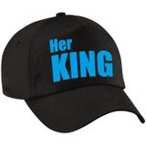 Her King pet / cap zwart met blauwe letters voor heren - Koningsdag - verkleedpet / feestpet