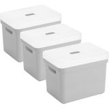 Set van 3x opbergboxen/opbergmanden lichtgrijs van 18 liter kunststof met transparante deksel 35 x 25 x 24 cm