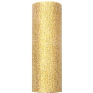 8x Glitter tule stof goud 15 cm breed - hobbyartikelen/knutselspullen