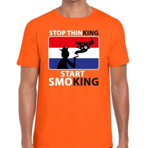 Stop thinking start smoking t-shirt / shirt oranje heren - Koningsdag kleding