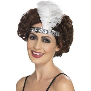 4x stuks zilveren Charleston hoofdband met veer - Jaren 20 roaring twenties - Carnaval verkleed accessoires