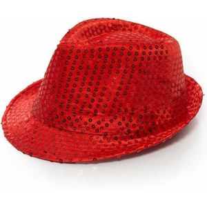 Boland Trilby hoed met pailletten - rood - glitter - Toppers