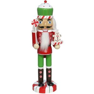 Gerimport Notenkraker decoratie figuur/beeld - 7 x 6,5 x 25 cm - rood/groen - hout