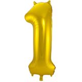 Folie ballonnen - Leeftijd cijfer 21 - goud - 86 cm - en 2x slingers