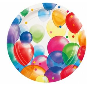 24x stuks feestbordjes met ballonnen opdruk karton  23 cm - wegwerp party verjaardag taart/gebak bordjes