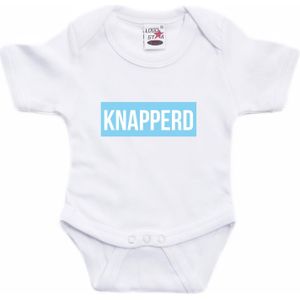 Knapperd tekst baby rompertje blauw/wit jongens - Kraamcadeau - Babykleding