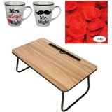 Bedtafel en Koffiebeker set - Mr Right en Mrs Always Right - Valentijn cadeautje voor hem / haar