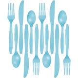 Kunststof bestek party/bbq setje - 96x delig - lichtblauw - messen/vorken/lepels - herbruikbaar