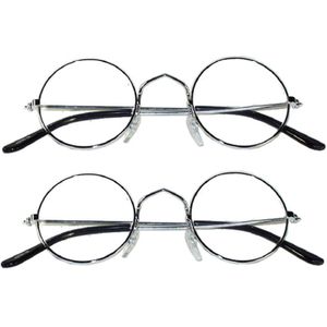 Funny Fashion - oma/opa bril - 2 stuks - rond - metalen montuur