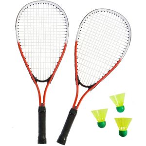 Speed badmintonset sterk rood/wit met rackets shuttles en opbergtas 66 cm - Badmintonnen
