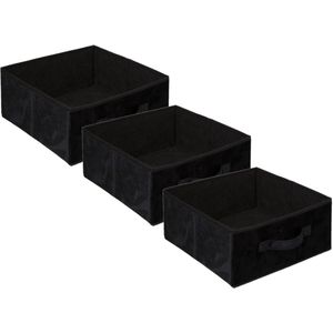 Set van 3x stuks opbergmand/kastmand 14 liter zwart polyester 31 x 31 x 15 cm - Opbergboxen - Vakkenkast manden