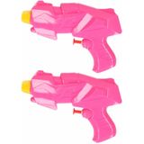 2x Mini waterpistolen/waterpistool roze van 15 cm kinderspeelgoed - waterspeelgoed van kunststof - kleine waterpistolen