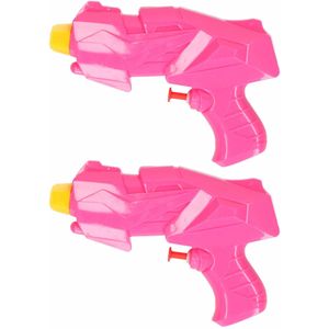2x Mini waterpistolen/waterpistool roze van 15 cm kinderspeelgoed - waterspeelgoed van kunststof - kleine waterpistolen