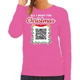 Bellatio Decorations Foute kersttrui/sweater dames - QR code - you naked/jij naakt - roze