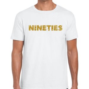 Nineties goud glitter tekst t-shirt wit heren - Jaren 90 kleding