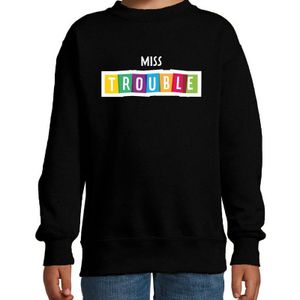 Miss trouble fun tekst sweater zwart kids - Fun tekst / Verjaardag cadeau / kado trui kids