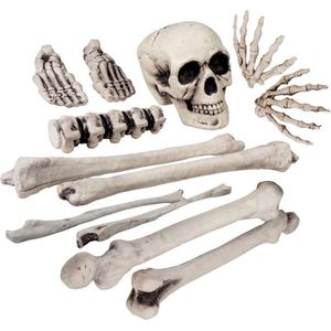 Zak met skelet schedel en botten - 12-delig - Halloween/horror thema kerkhof decoratie