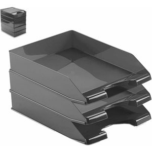 Pakket van 4x stuks brievenbakjes zwart A4 formaat - Kantoor postbakjes - Kantoor artikelen - Organiseren en opruimen