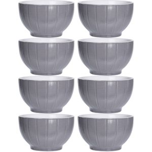 Excellent Houseware Soepkommen/serveer schaaltjes - 8x - Venice- keramiek - D14 x H8 cm - steengrijs