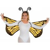 Vlinder verkleed set - vleugels en diadeem - geel - volwassenen - carnaval verkleed accessoires