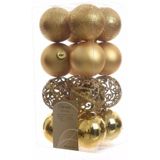 64x Gouden kunststof kerstballen 6 cm - Mix - Onbreekbare plastic kerstballen - Kerstboomversiering goud