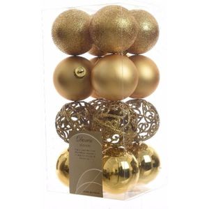 64x Gouden kunststof kerstballen 6 cm - Mix - Onbreekbare plastic kerstballen - Kerstboomversiering goud