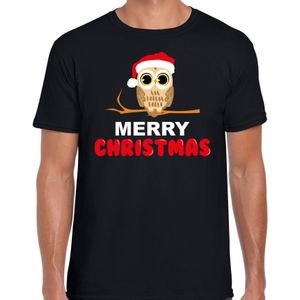 Bellatio Decorations leuk dieren Kerst t-shirt Christmas uil - heren - zwart
