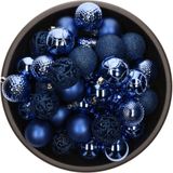 Bellatio Decorations Kerstballen mix - 74-delig - kobalt blauw en lichtroze - 6 cm - kunststof
