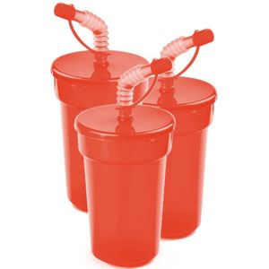 8x stuks afsluitbare drinkbekers rood 400 ml met rietje - sport bekers/limonade bekers - peuters/kinderen