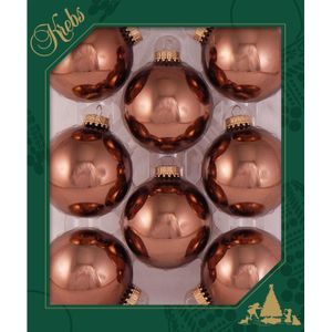 Krebs Kerstballen - 8 stuks - acacia bruin - glas - 7 cm