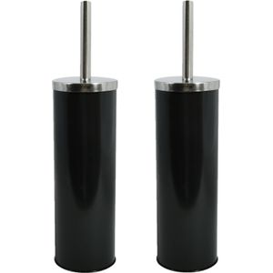 MSV Toiletborstel - houder/wc-borstel - 2x - metaal - zwart - 38 cm